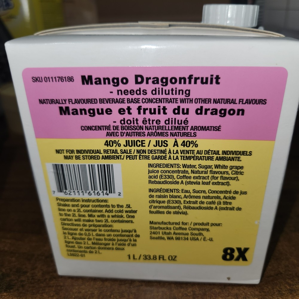 Starbucks Mango Dragonfruit Refresher Concentrate Base ORIGINAL 8X BB 05/26 NEW