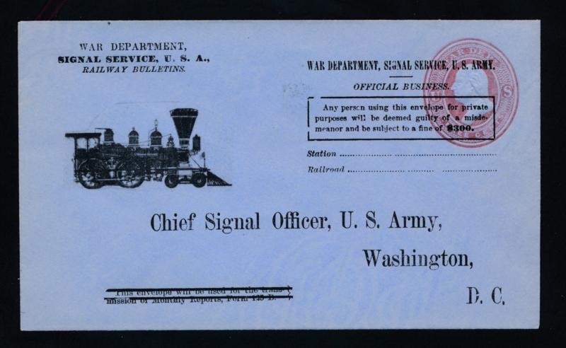 (US) UO54 UNUSED VF 3c RED ON BLUE ENVELOPE