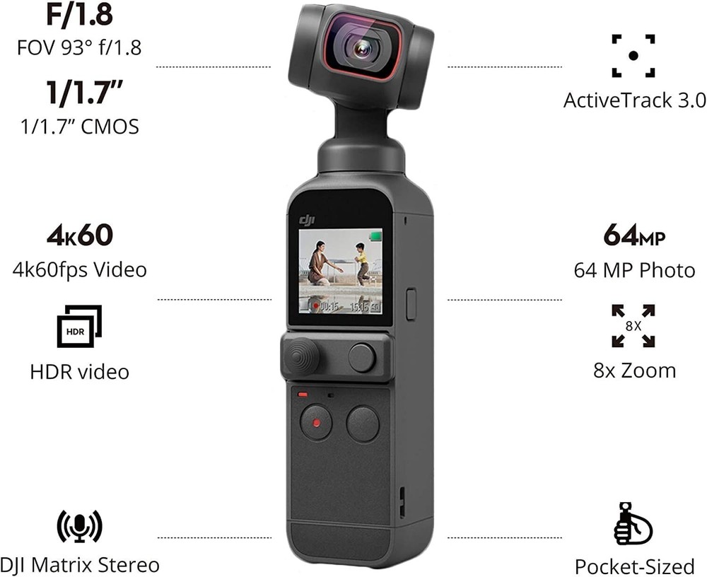 DJI Osmo Pocket 2 Handheld Gimbal Stabilizer 3-Axis 4K Camera