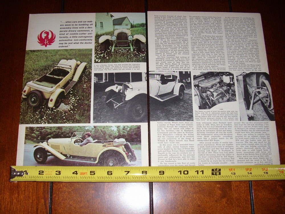BILL RUGER TOURER CAR ORIGINAL 1970 ARTICLE