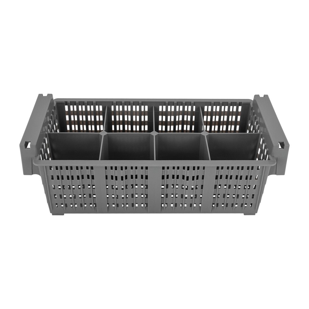 2pcs Flatware Set in PP Buffet 8 Compartments Flatware Drying Container Gray