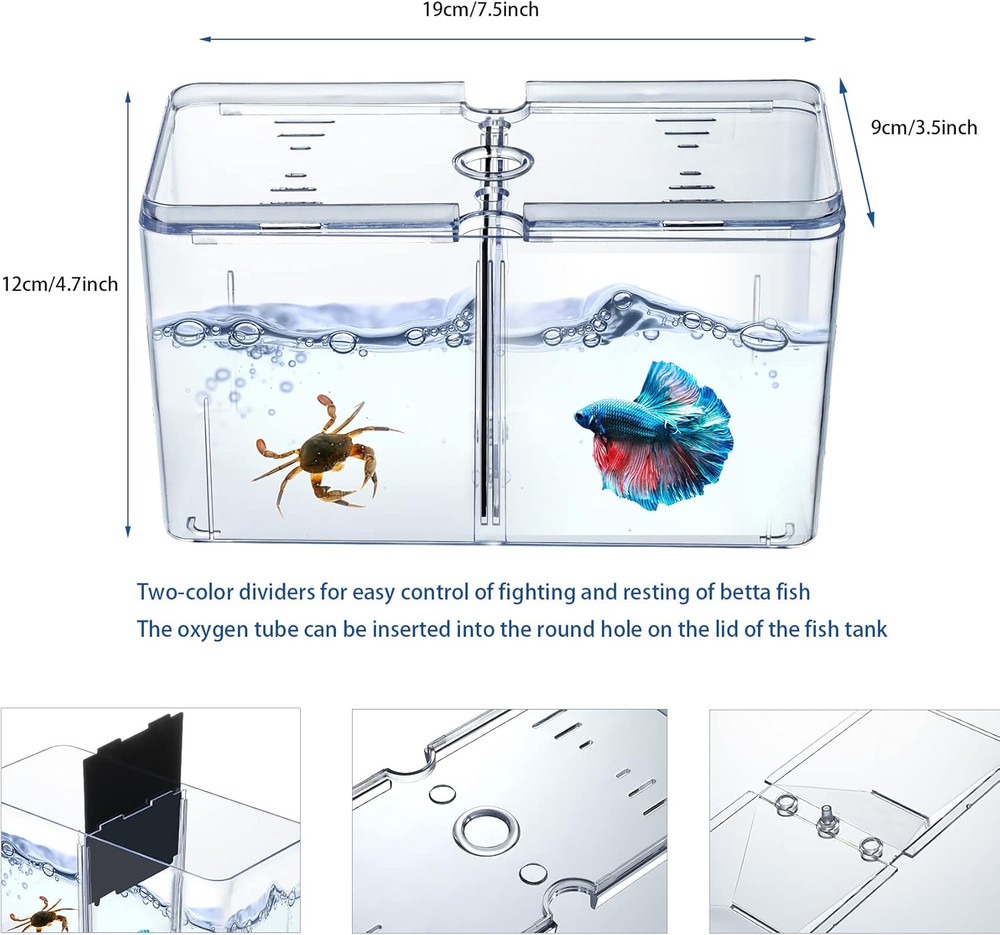Small Betta Fish Tank, 3-In-1 Stackable Mini Fish Tank, Divided Compartments Bet