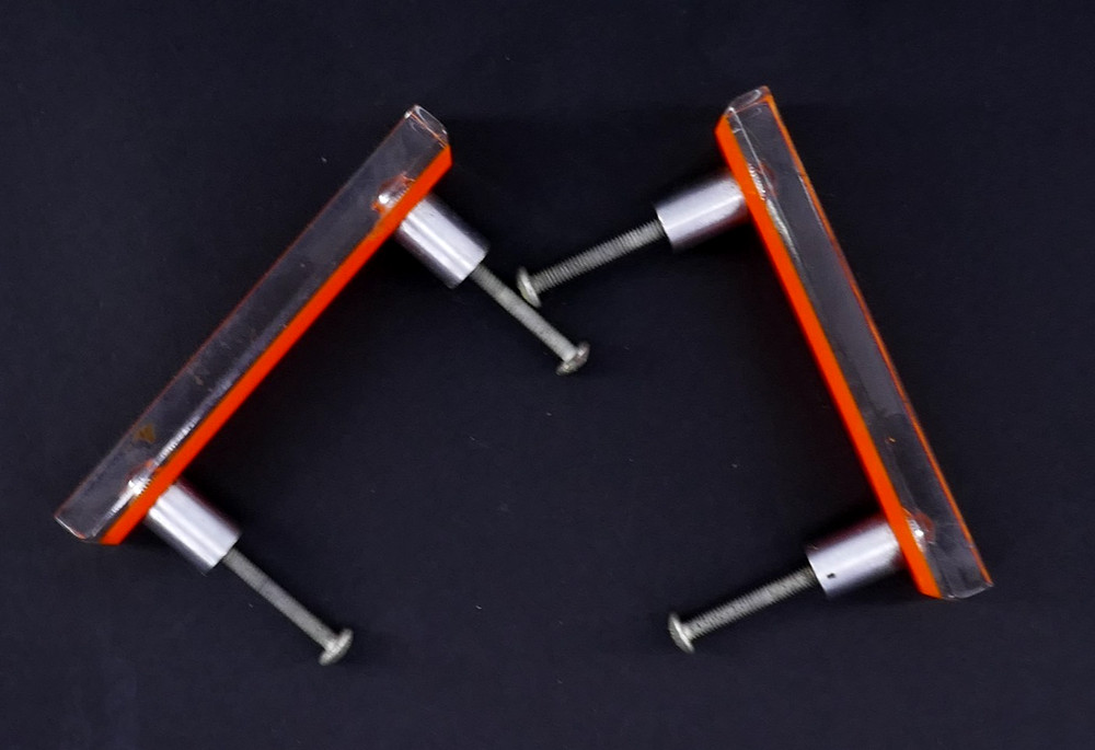 2 RECTANGULAR ORANGE LUCiTE MiD CENTURY 4.25" CABiNET DRESSER DRAWER PULL HANDLE