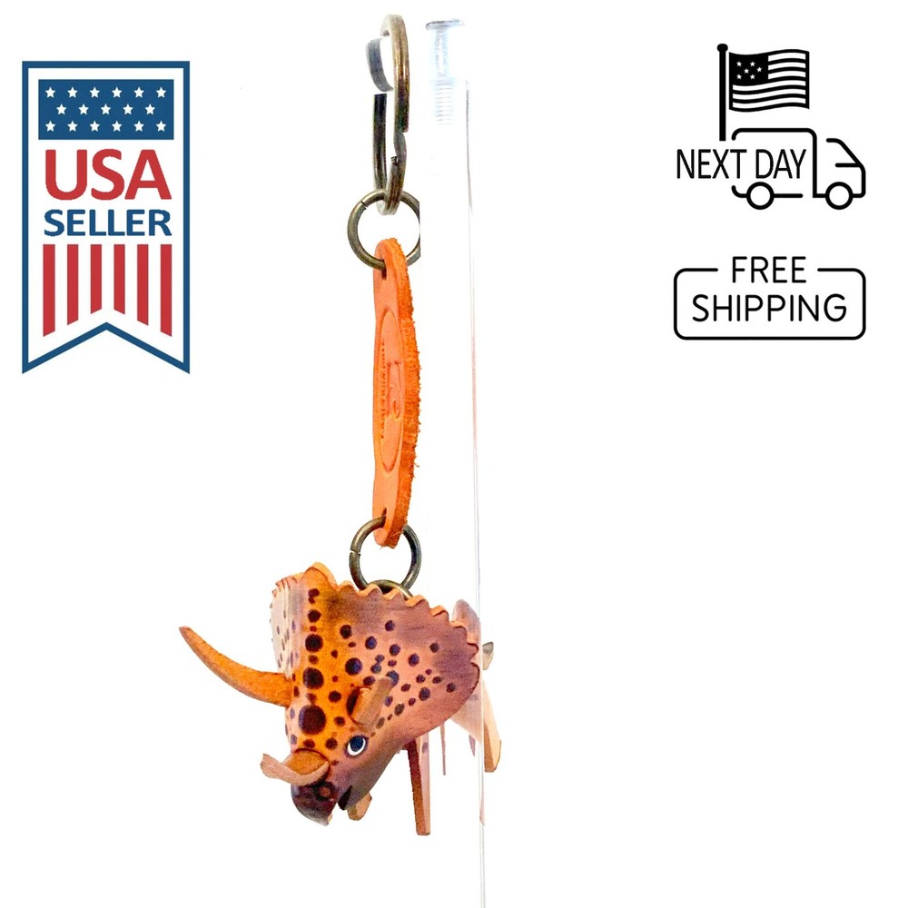 Triceratops Handmade Leather Keyring