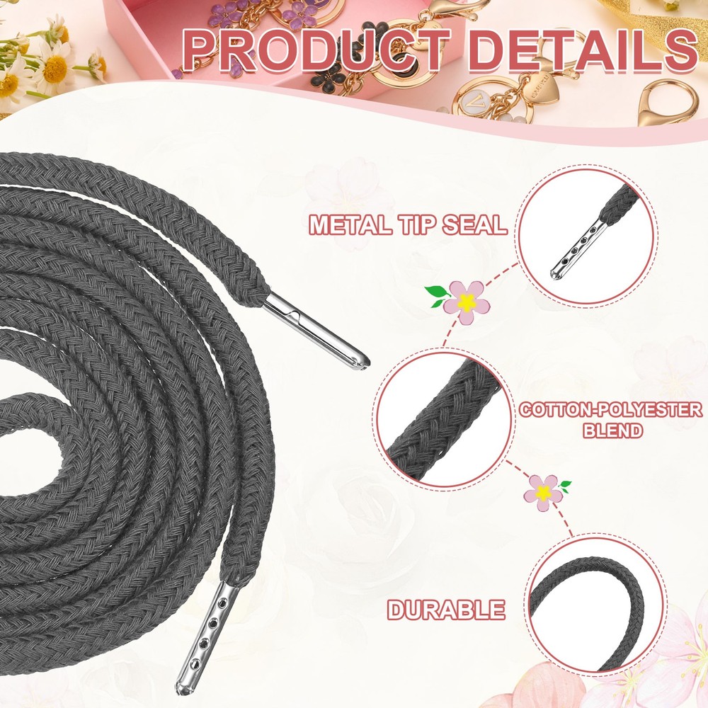 6 Pcs Hoodie Strings Drawstring Cords with Easy Threader (Gray)