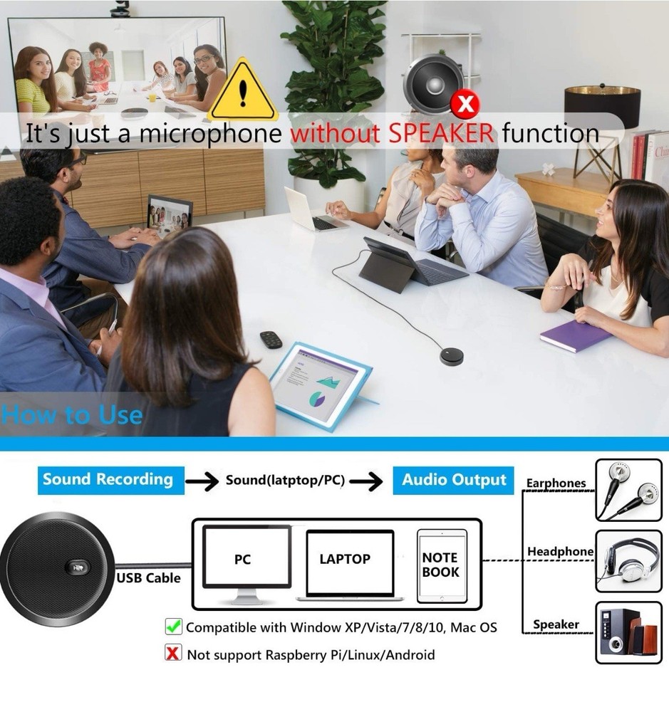 USB Omnidirectional Conference Microphone Plug & Play Upgraded