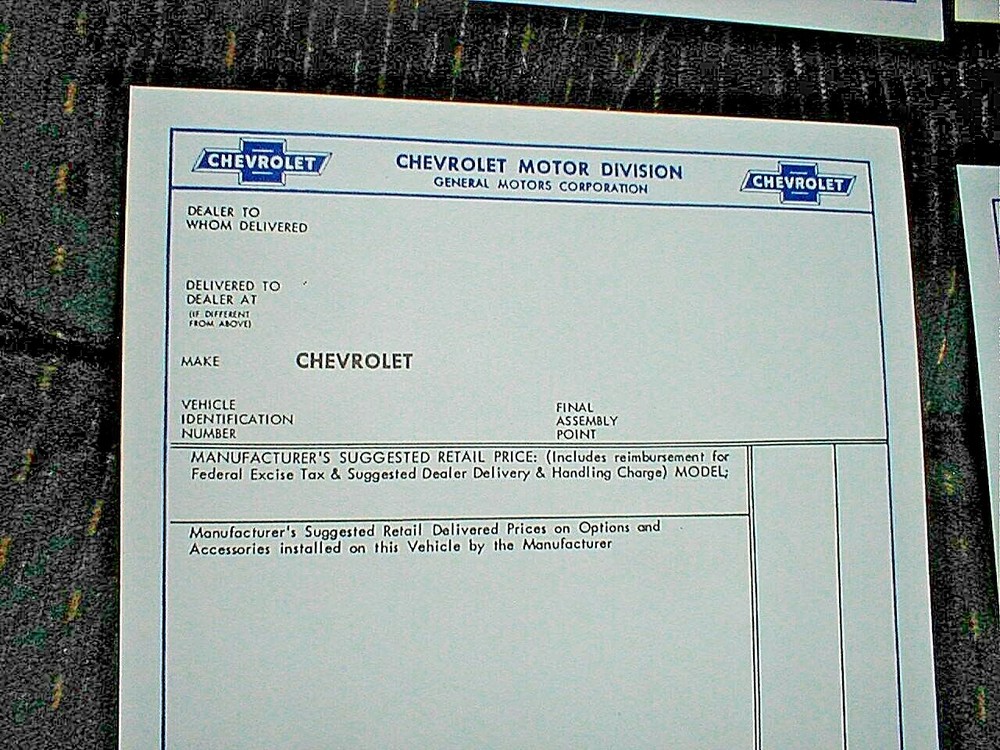 CLASSIC CHEVY WINDOW BUILD SHEETS VINTAGE CAR