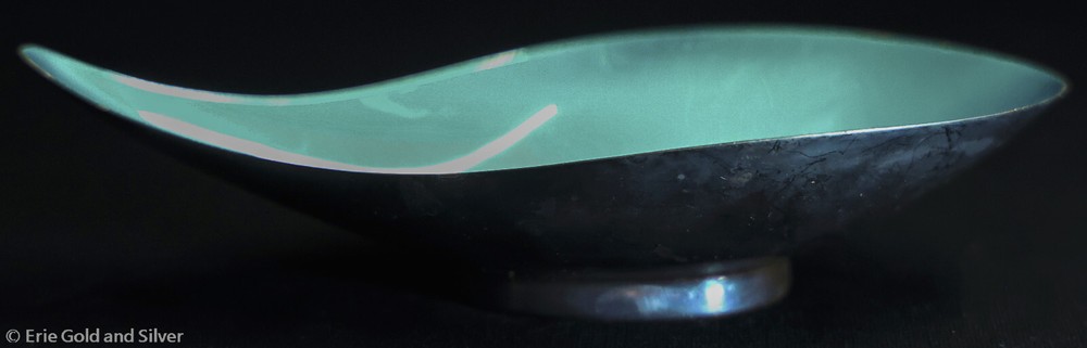 Reed & Barton Teal Enamel Silver Plate Tear Drop Bowl #64