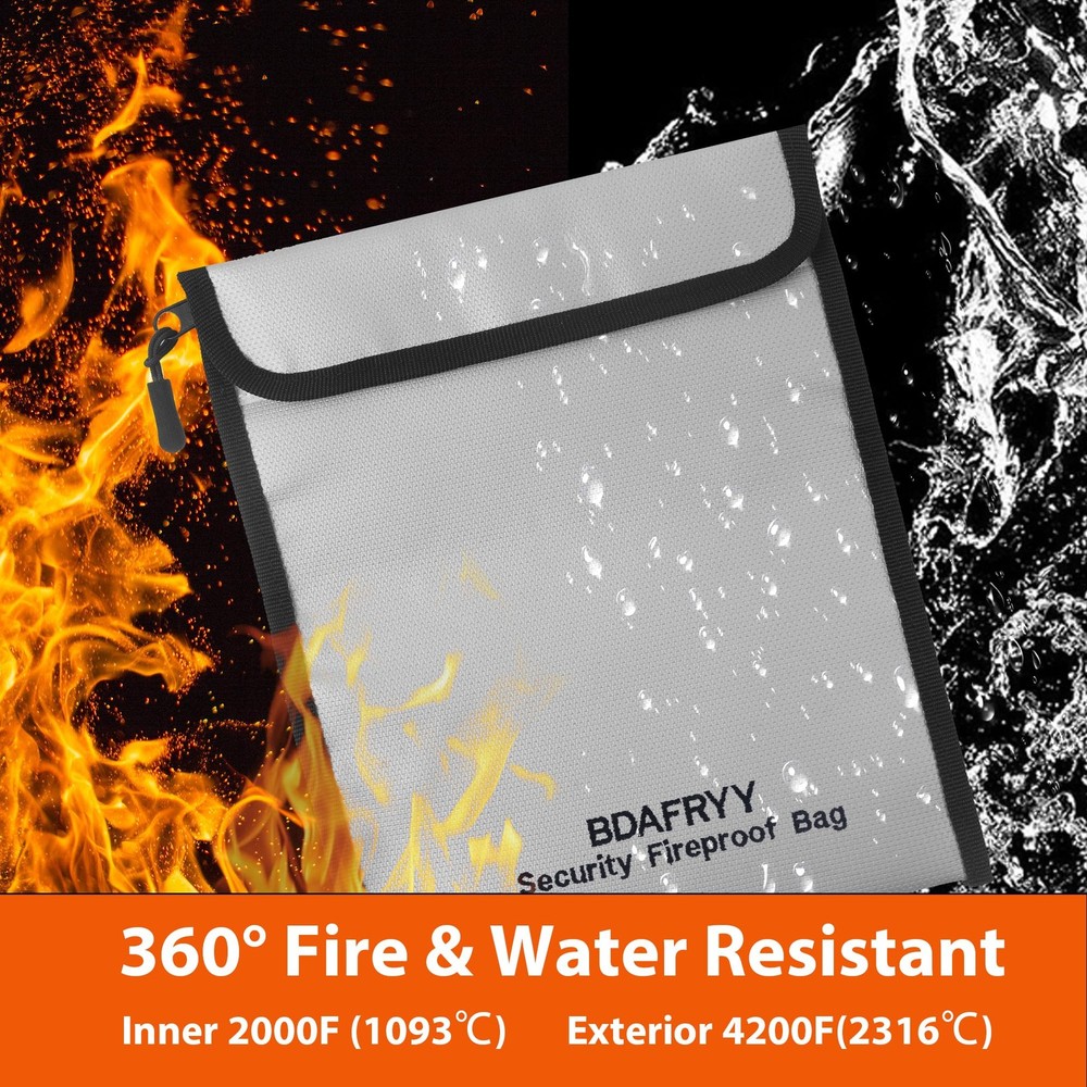 3 Pcs Fireproof Waterproof Money Important Document Bag(2000℉),Fire Proof Bag