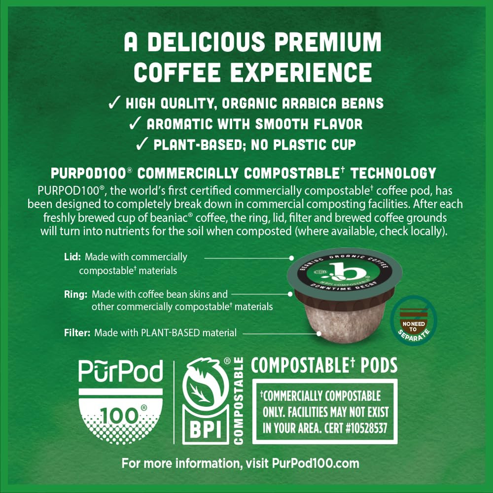 Organic Downtime Decaf Swiss Water Decaffeinated, Medium Roast, Single Serve Com