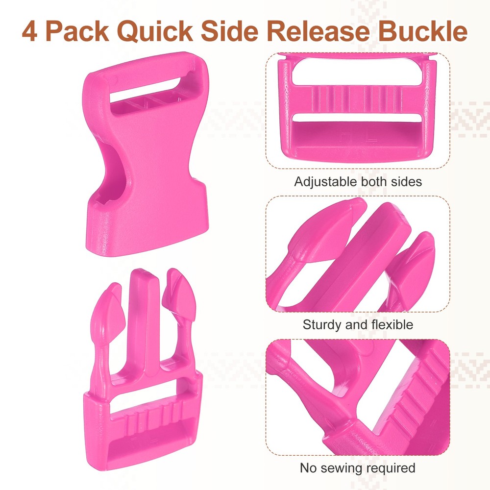 4 Pack Quick Side Release Buckle, 1" Plastic Buckle Clip, Rose