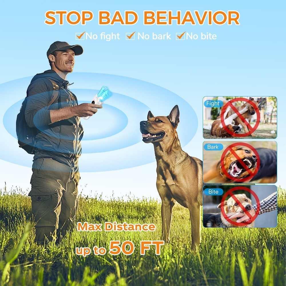 50 Ft Range Ultrasonic No Bark Stopper Barking Deterrent Training Device WHITE
