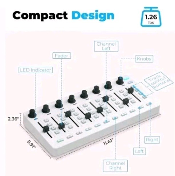 Vangoa VMX8 Wireless Midi Controller Mixer usb Console 8-Channel mac/pc/daw LED