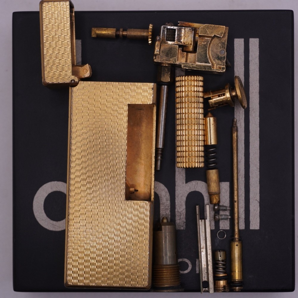 Dunhill Lighter Gold plate Basket Check Pattern_Ultrasonically cleaned_Working