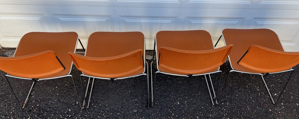 4 VINTAGE MAX-STACKER CHAIRS STACKABLE STEEL-CASE ORANGE & CHROME Give Inc