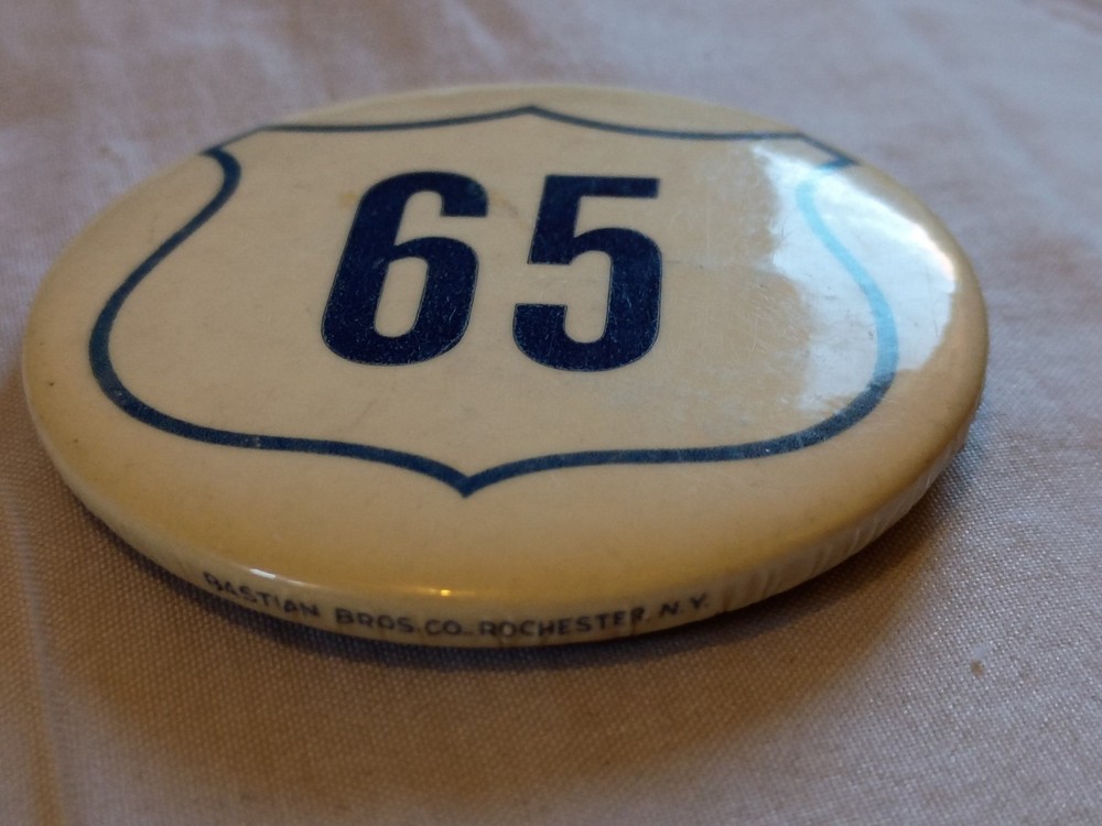 Vintage Route 65 Pinback Button.
