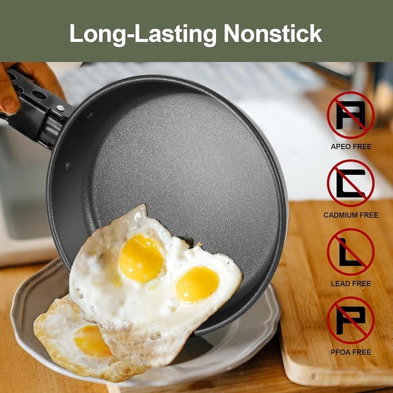 5pcs Camping Cookware Set Non-Stick Pot Pan Kettle Removable Handle Backpacking