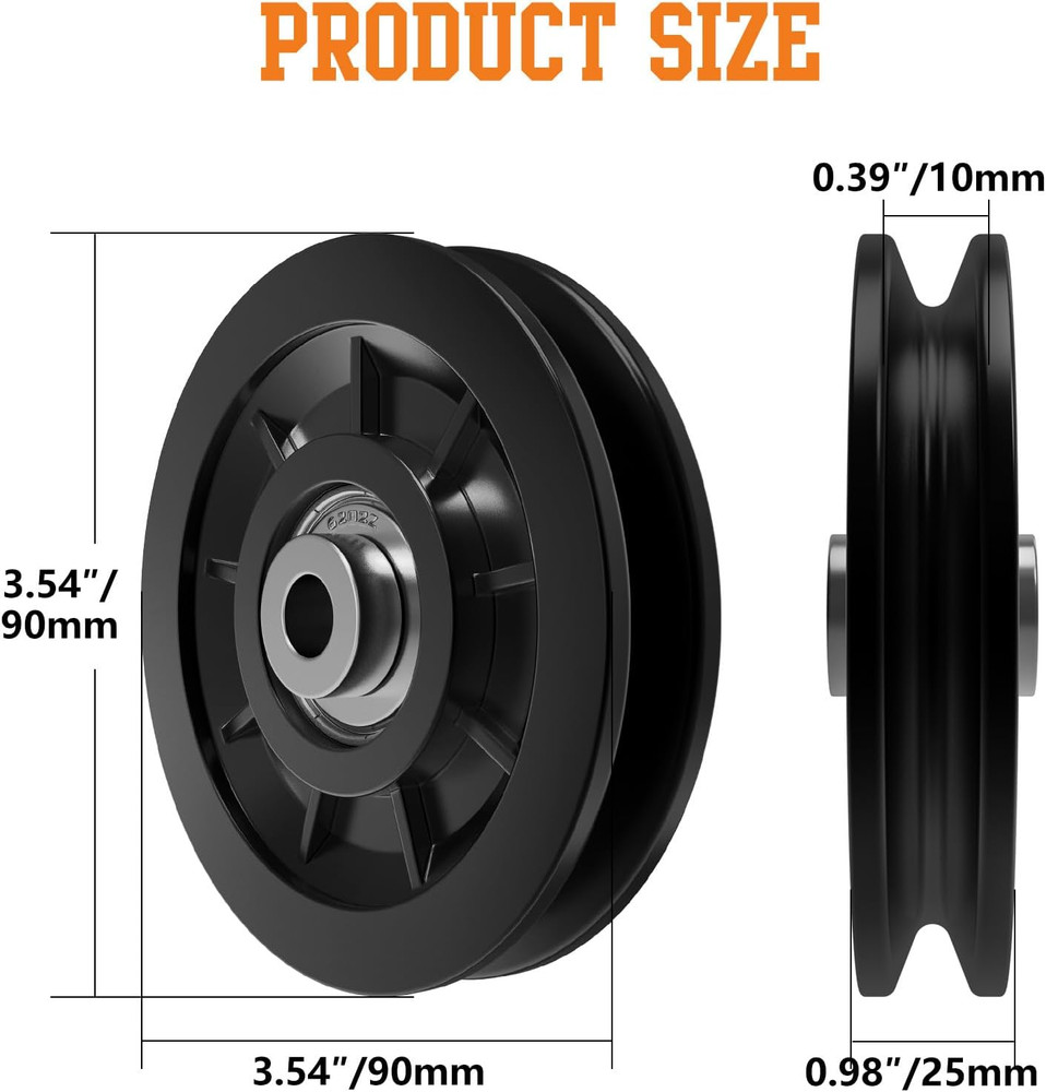 90mm/3.5" Nylon Bearing Gym Pulley Wheel, Universal Exercise Replacement Pull...
