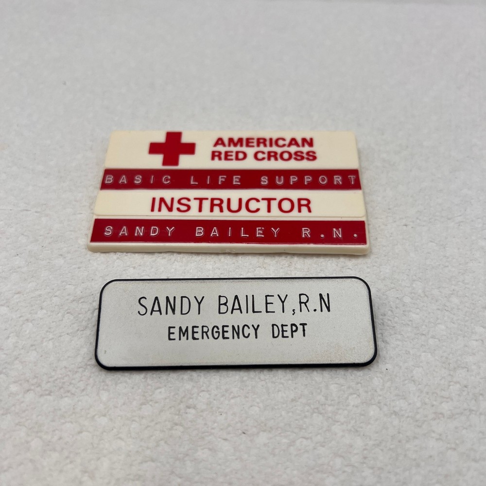 2 Vintage American Red Cross Instructor Name Badge Basic Life Support Instructor