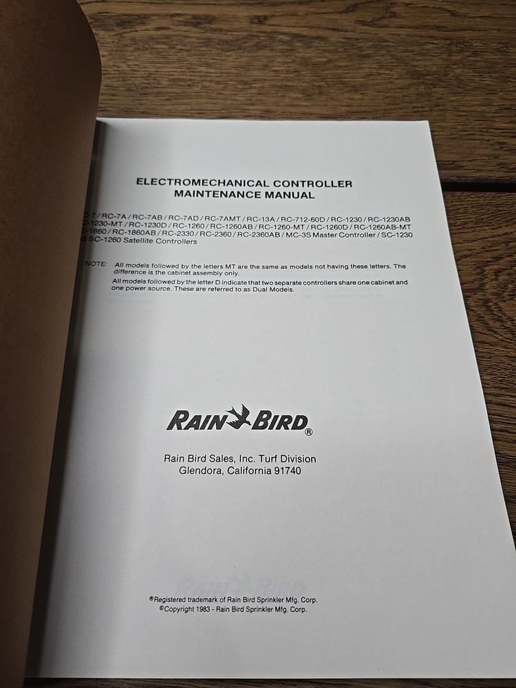 Rain Bird Electromechanical Controller Maintenance Manual Vintage 1983