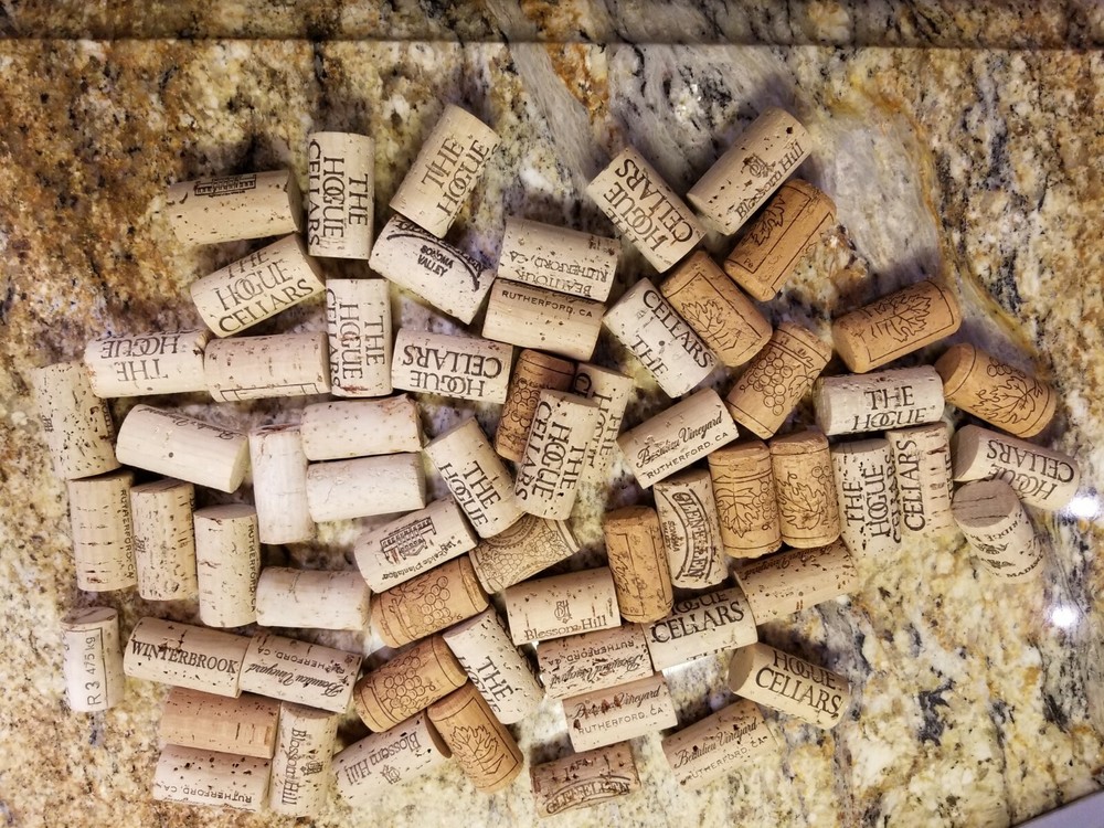 63  NATURAL Wine Corks - various printed labels -UNUSED