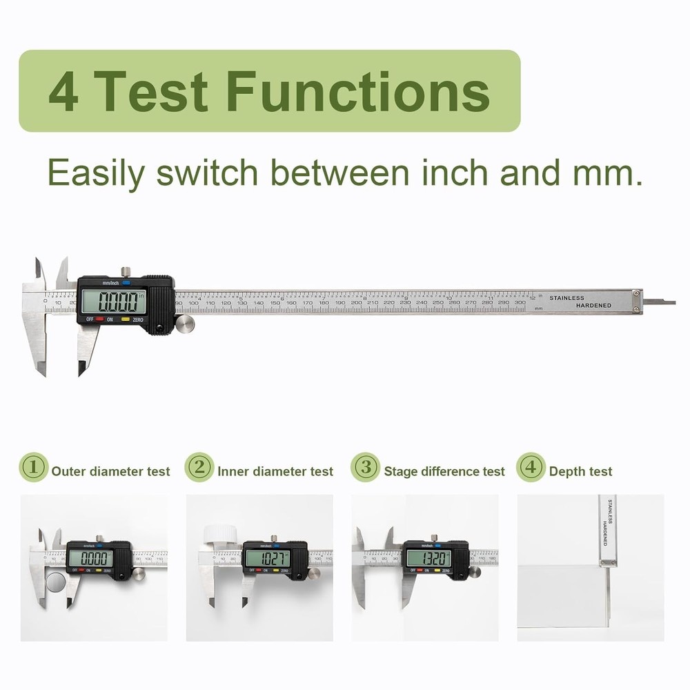 High Accuracy Digital Caliper 0-12” with Splash-Proof Display & Auto-Off Feature