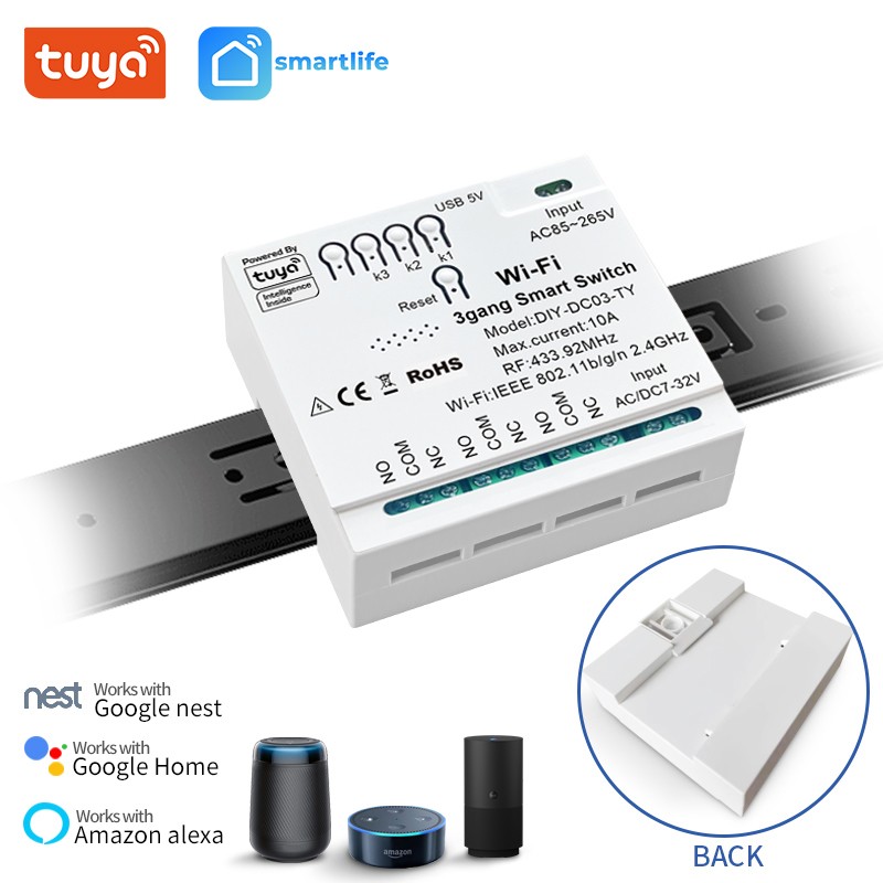 Tuya WIFI+RF433 3-Channel 5V12V Module Remote Voice Control Smart Switch Alexa