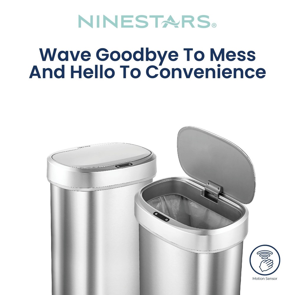 Ninestars DZT-50-49 Automatic Touchless Motion Sensor Oval Trash Can with Bla...