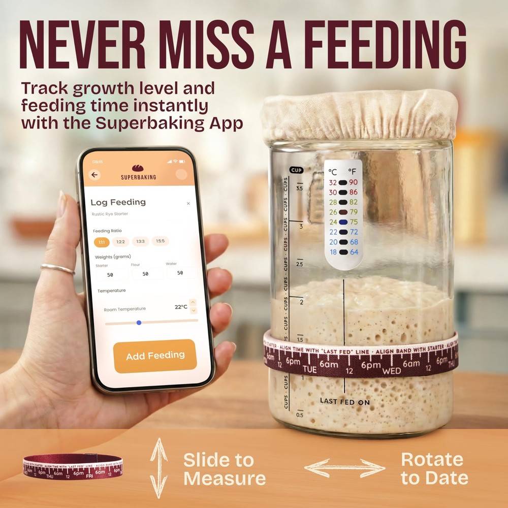 Superbaking Sourdough Starter Jar, Beginner 34 Oz, Transparent