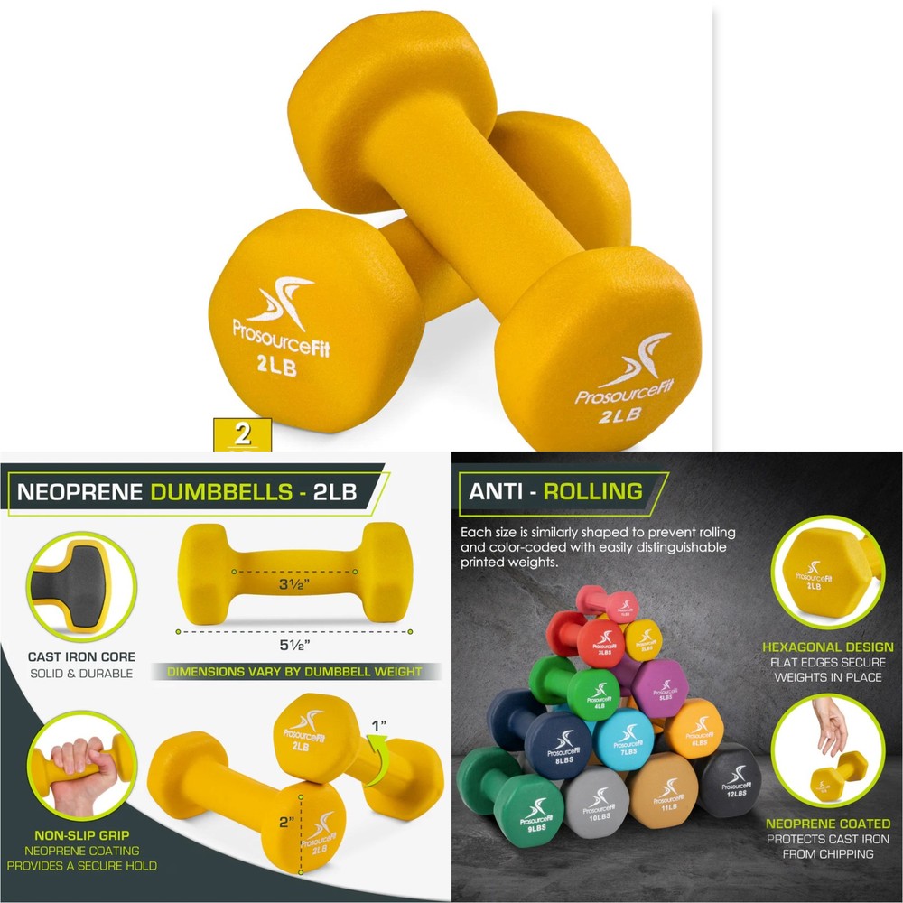 ProsourceFit Neoprene Dumbbells Set 2LB Yellow