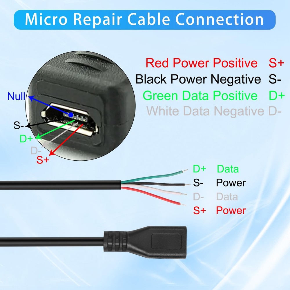 4Pcs Micro USB Female 4 Pin Bare Wire USB Power Data Cable DIY Pigtail Cable ...