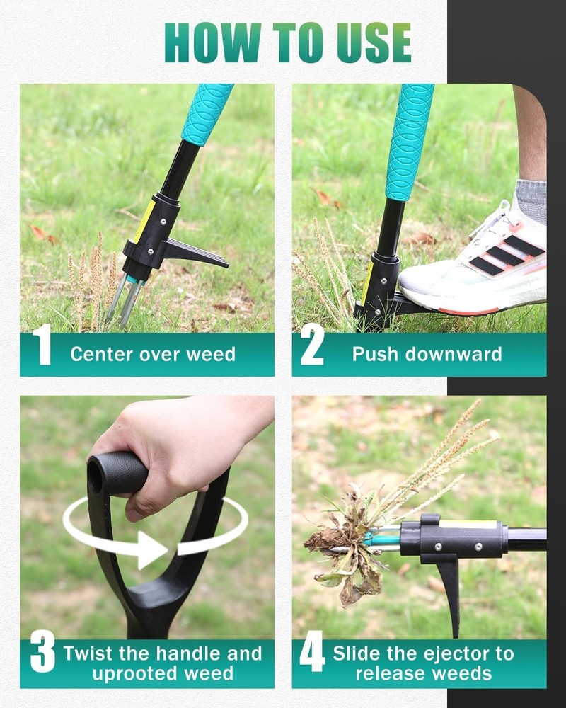 39"Weed Pulling Tool 3-Claw Detachable Puller with Long Handle Heavy Duty Stand