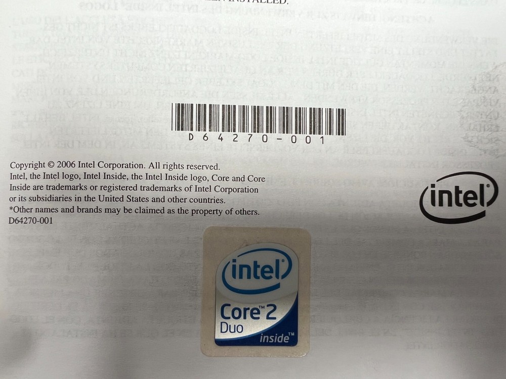 Intel Core 2 Duo Processor Installation Instructions with Logo Label D642
