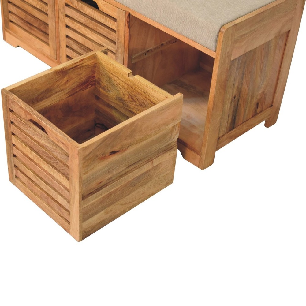 Shutter Oak-ish Shoe Bench with Cushion