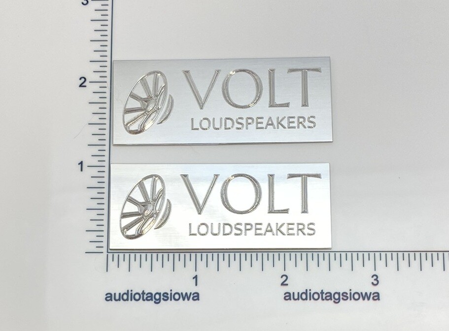 Custom Engraved Silver Aluminum Volt Speaker Badge PAIR