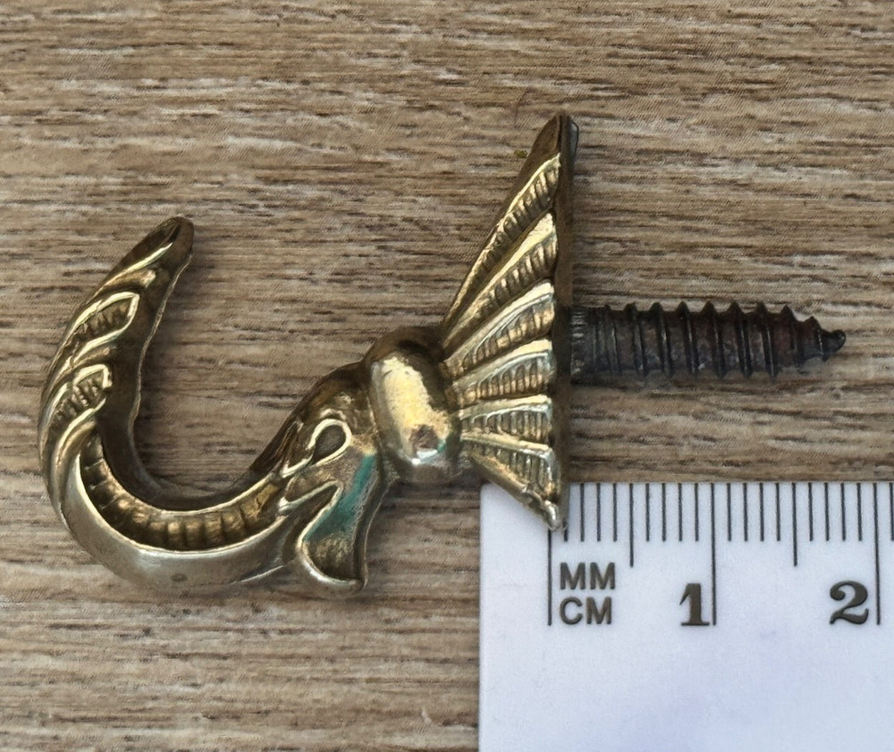 BRASS HOOK COAT HOOK CURTAIN TIE BACK VINTAGE