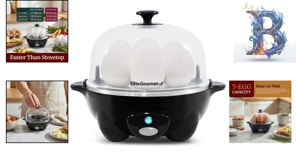 Easy Egg Cooker with Auto Shut-Off - Cook Soft, Medium, Hard Boiled Eggs