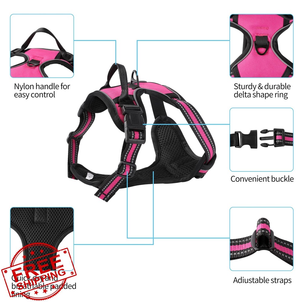 Azinoo Hot Pink No-Pull Dog Harness Small Reflective Padded