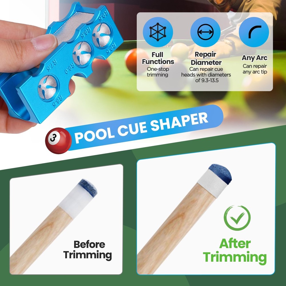 11in1 Pool Cue Tips Replacement Kit Portable Shaper Professional Stick Tool