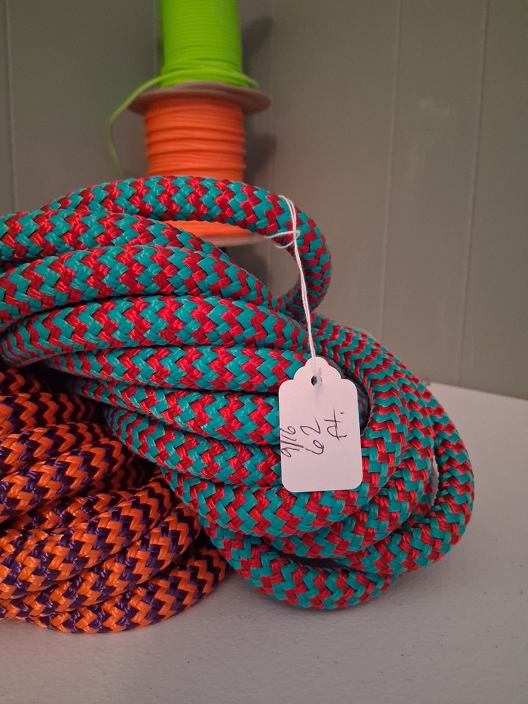 9/16 x 62 ft. Double Braid-Yacht Braid Polyester Rope. Herringbone Turq/red