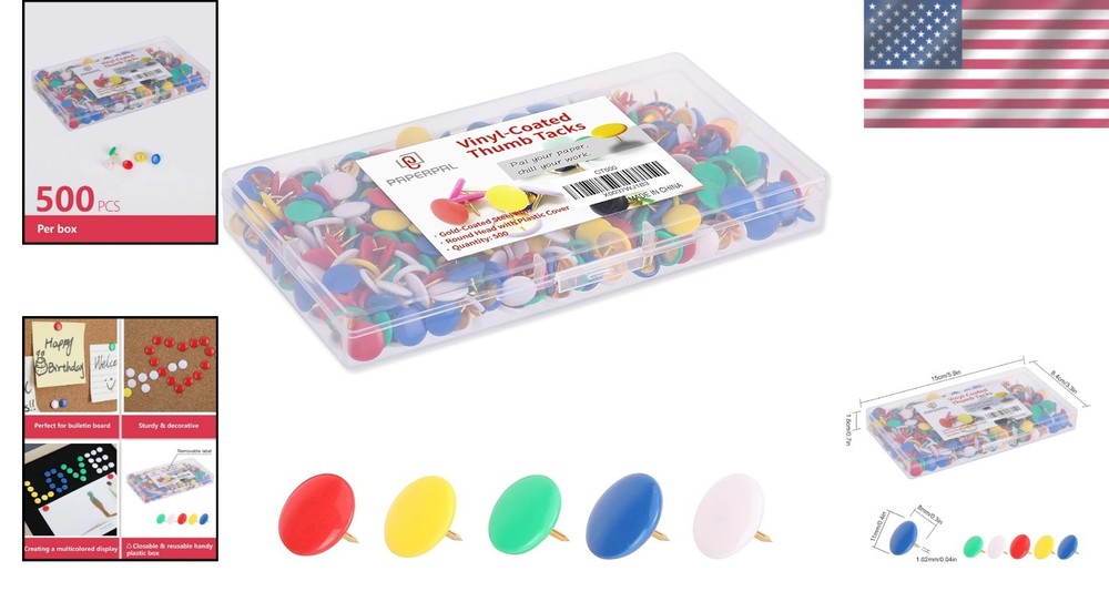 500 Pack Vinyl Thumbtacks: Decorative Push Pins for Document Organization