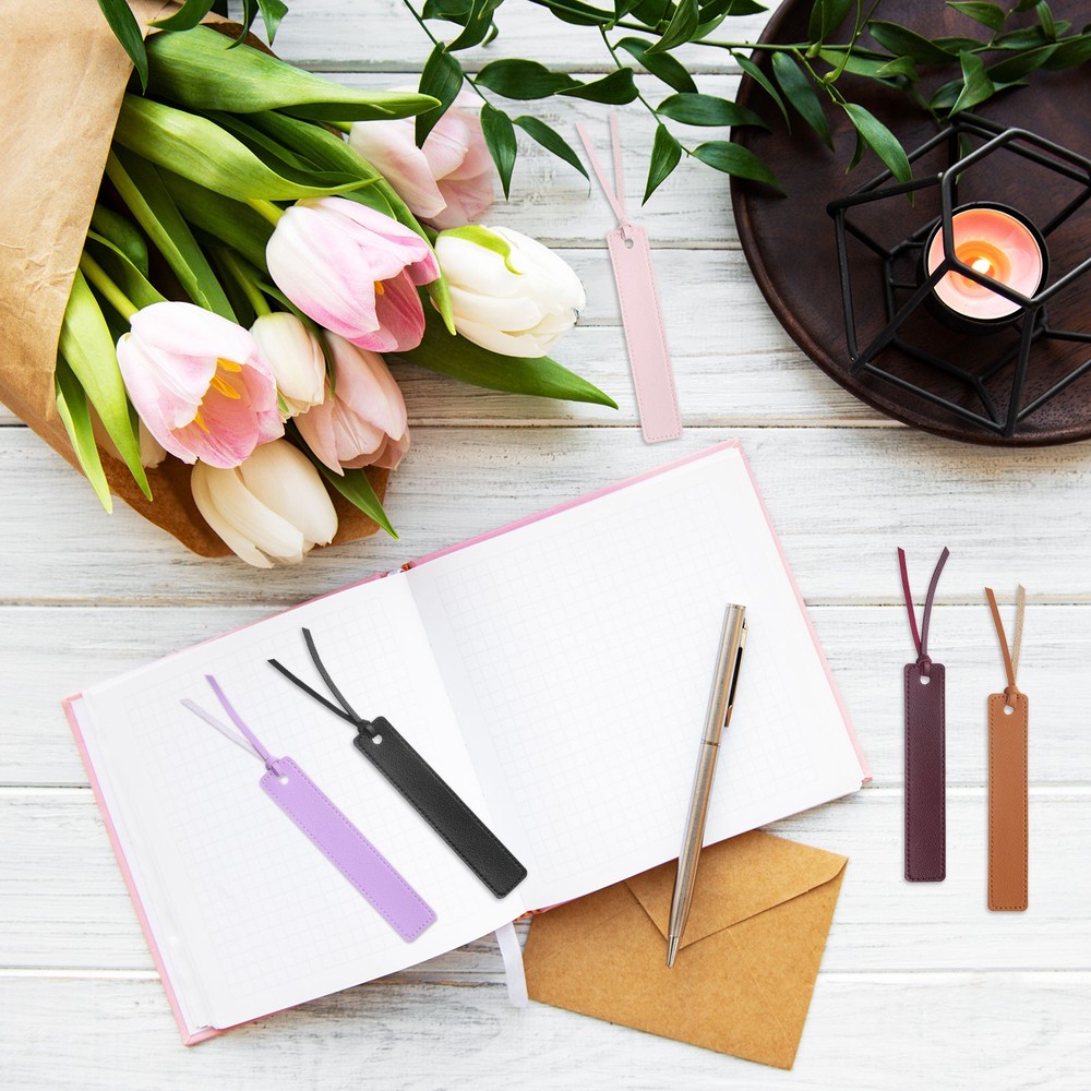 8 Pcs Leather Bookmark, Personalized Handmade Leather Bookmarks, Black