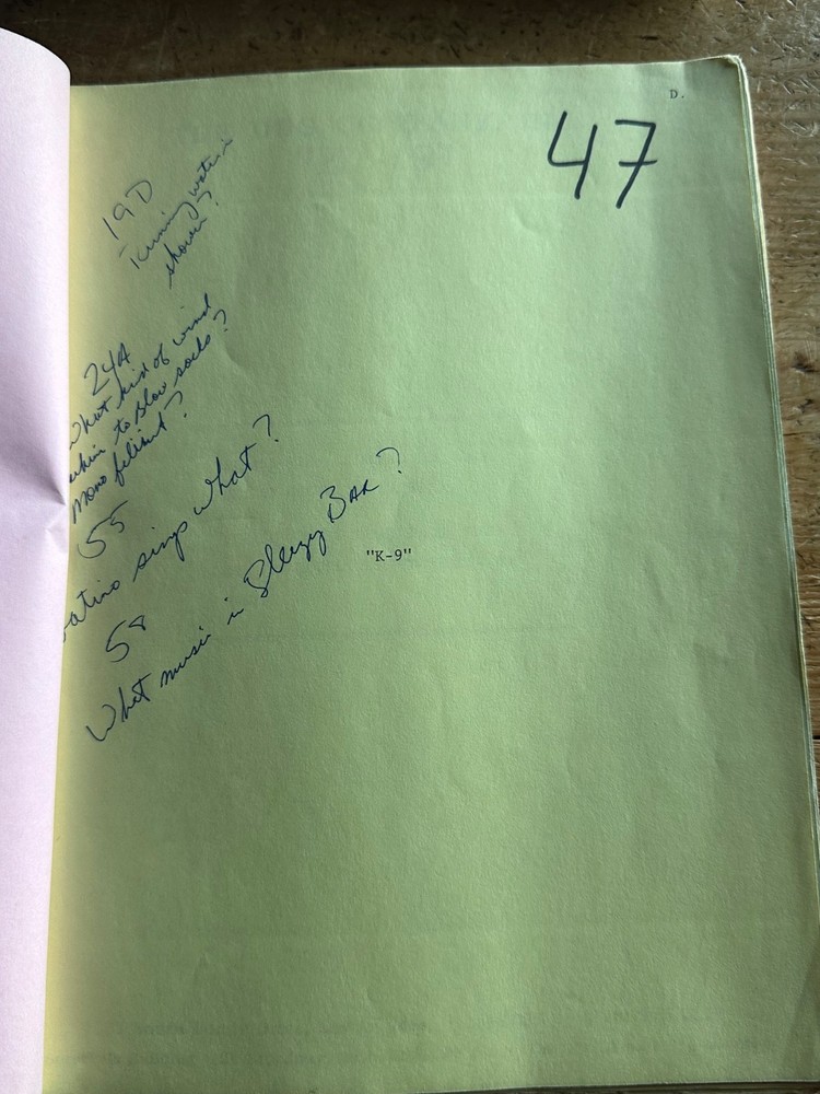 K-9 JIM BELUSHI ORIGINAL SCREENPLAY SCRIPT ORIGINAL production schedule