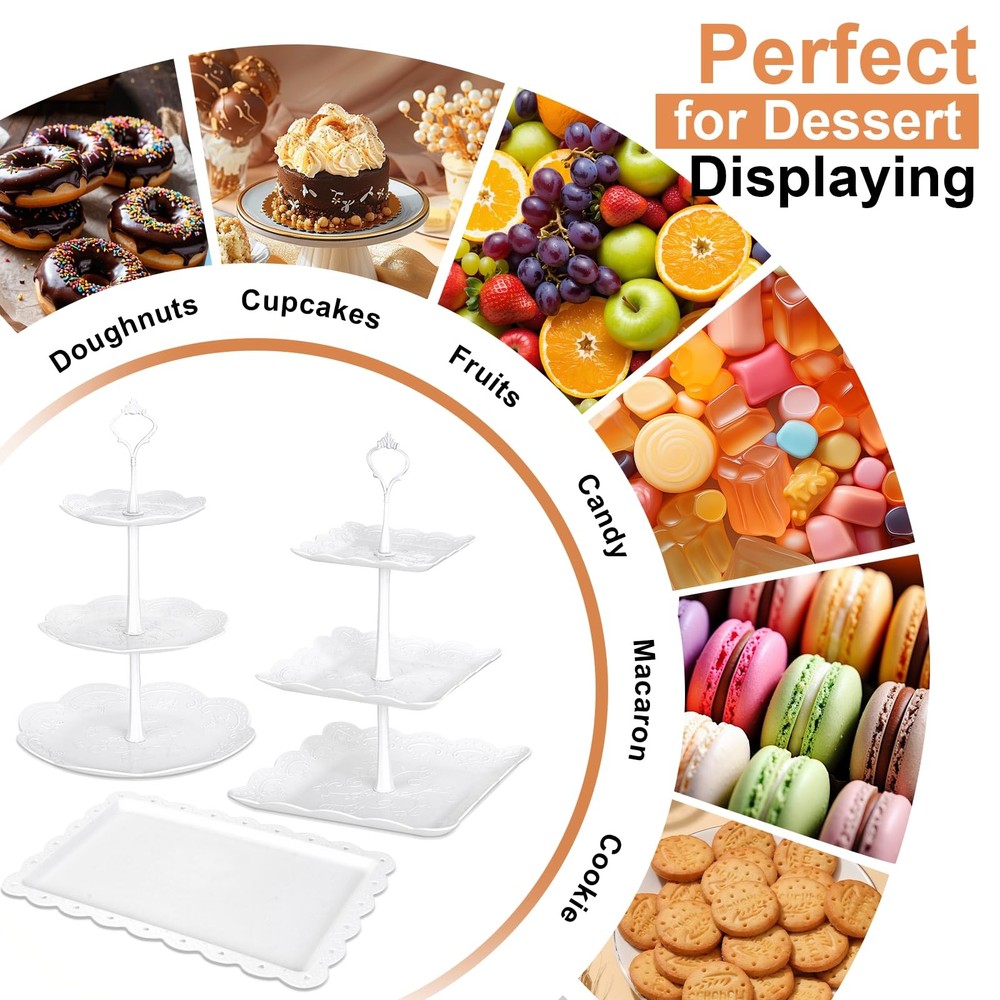 10Pcs White Cake Stand, 3 Tier Cupcake Rack, Shower Serving Set