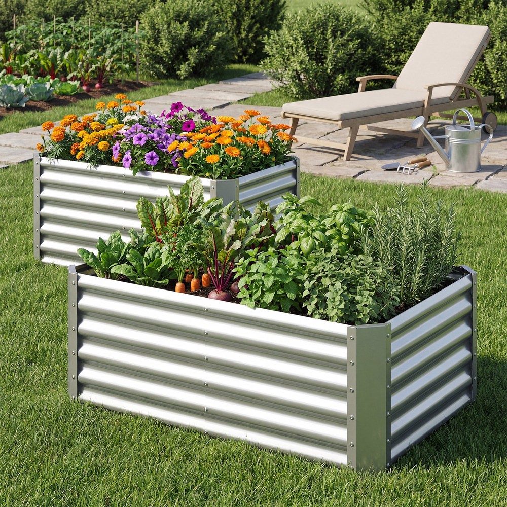 4 x 2 x 2FT Galvanized Raised Garden Bed w/Open-Ended Base for Sapling Vegetable