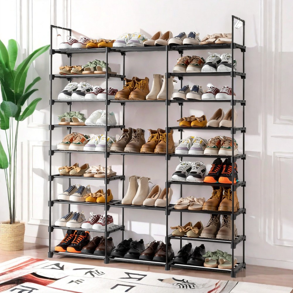 Black Modern Adjustable 9 Tiers Medium Shoe Rack,Stackable Assembly Shoe Shelves