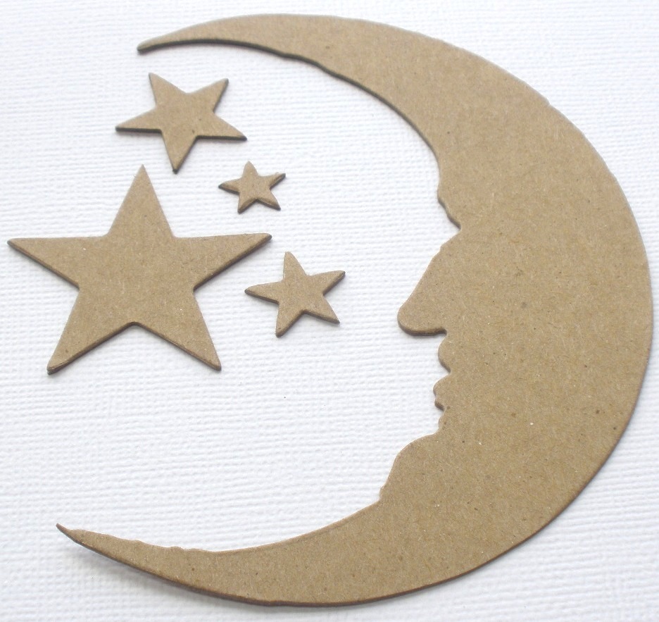 {3} *CRESCENT MOON & STARS* Bare Chipboard Die Cuts