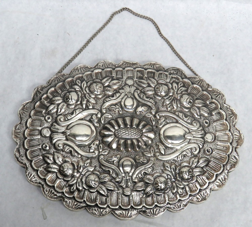 BEAUTIFUL LARGE 9 3/4" SILVER PERUVIAN CRAFTED HANGING MIRROR