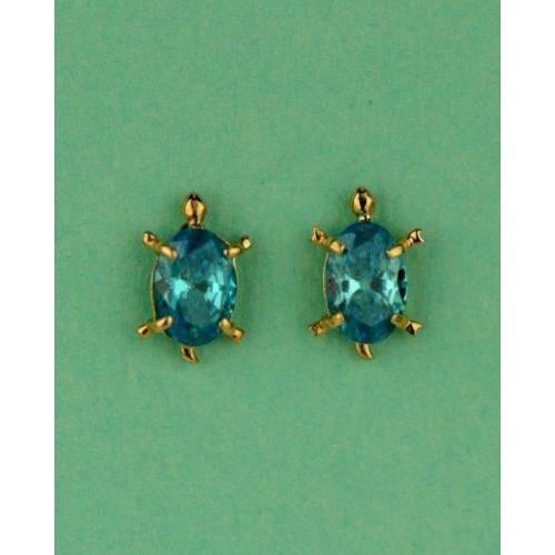 14k Yellow Gold Turtle Birthstone Stud Earring