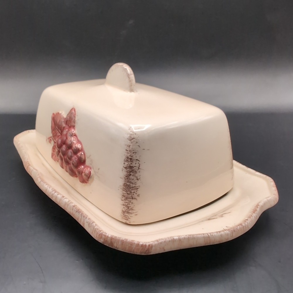 Ceramic Butter Dish by Siléa Beige Grapes